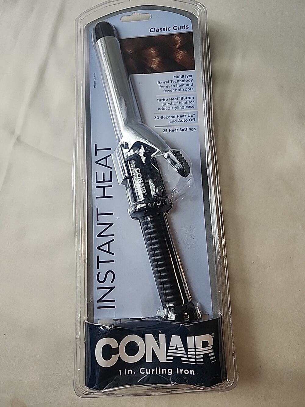 Conair Instant Heat Curling Iron 1" Barrel Classic Curls Turbo Heat Auto Off 25